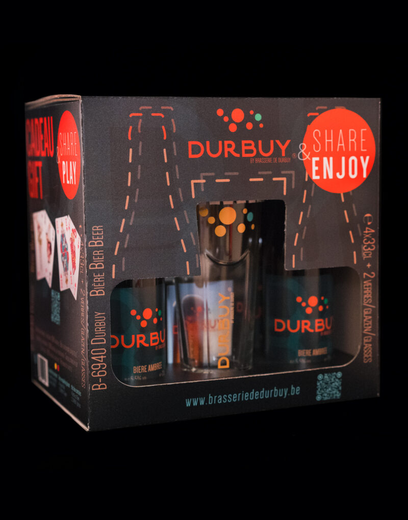 brasseriededurbuy.be vente en ligne giftbox 4-Bières 2-Verres 33cl Durbuy jeu-de-cartes Ambrée bière naturelle conviviale